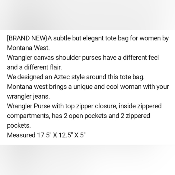 Wrangler Blue & Brown Geometric Purse Tote Bag Aztec Southwestern Style - Picture 7 of 7